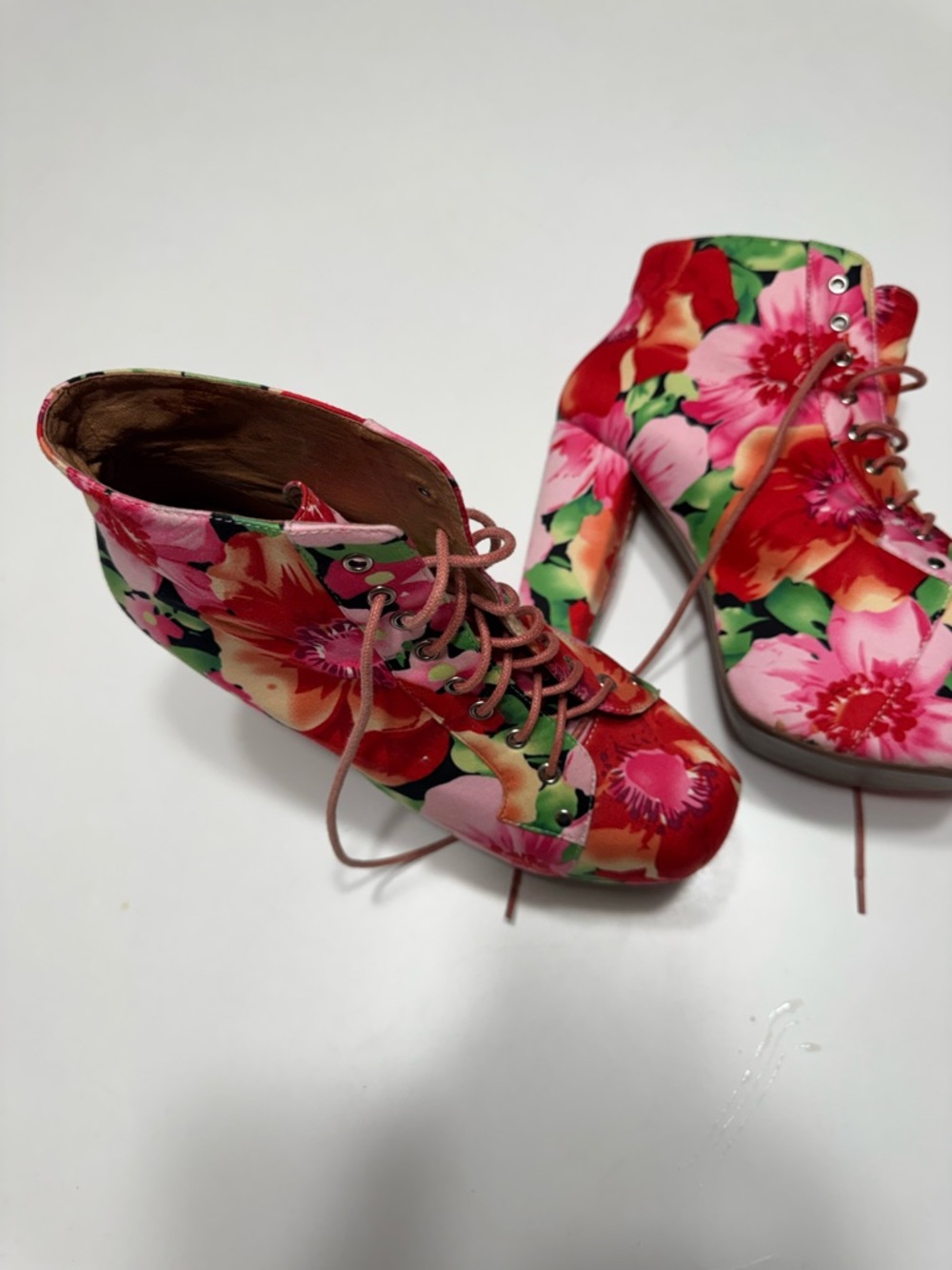 Vintage Jeffrey Campbell Floral Lace-Up Platform Heels